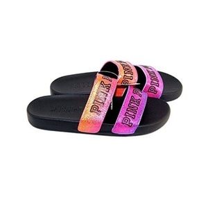 VS Pink Double Strap Bling Slides